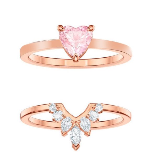 925 Sterling Silver Rose Gold Vermeil Pink Heart Double Layered CZ Ring for her - Picture 4 of 8